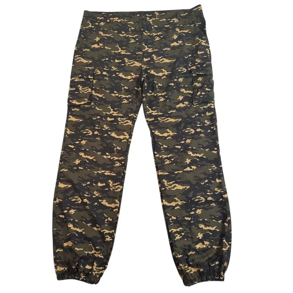 Camo Cargo Jogger Pants Men’s 3XL Elastic Cuff Utility Green Brown NEW